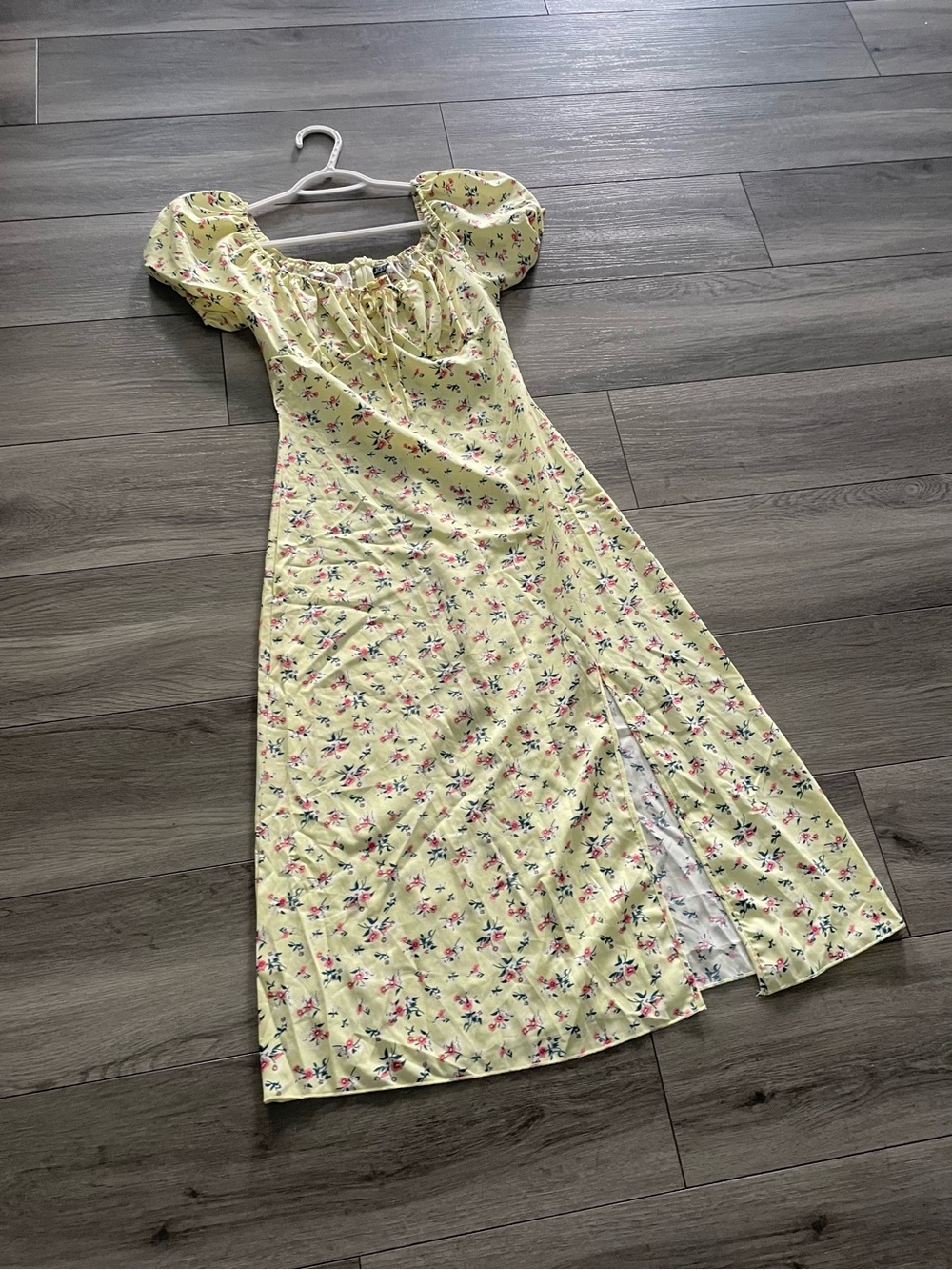 SHEIN Yellow Floral Off-Shoulder Puff Sleeve Maxi Dress